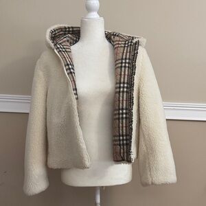 Burberry Cream Shearling Jacket with Plaid Lining